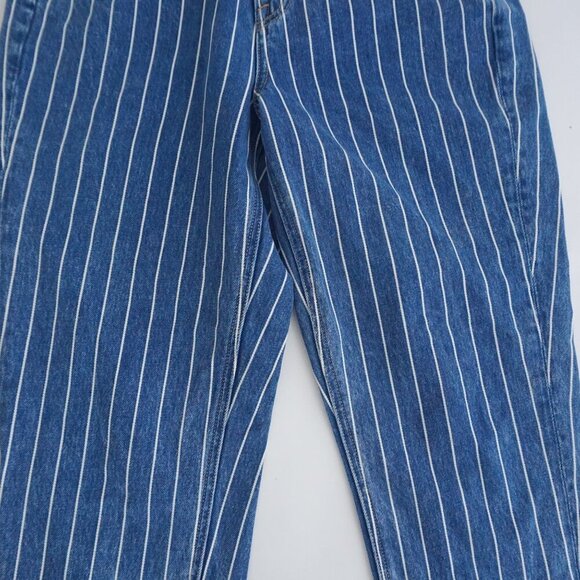 American Eagle Blue White Stripe Straight Tapered Mom Denim Blue Jeans 2 - Picture 6 of 14